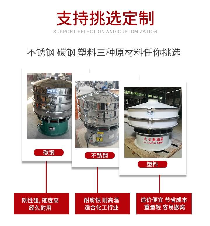 旋振篩可配置一到四層的篩網(wǎng)。旋振篩的篩分效率高，篩分精度高，篩分率高達(dá)96%。